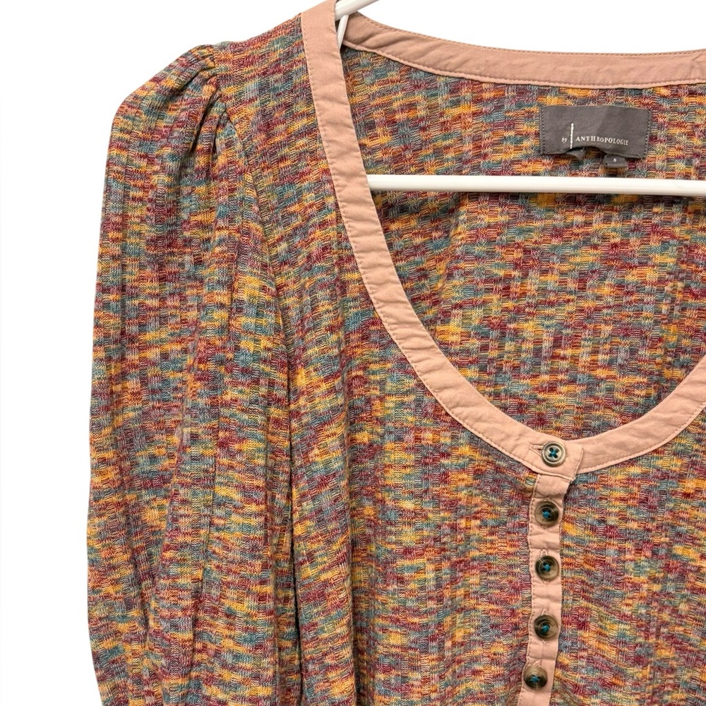 By Anthropologie Puff Sleeve Knit Henley Top Sz Small Preowned - Picture 5 of 9